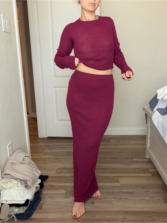 Meshki Dresses & Skirts - Meshki Wine-Red Knit Maxi Skirt Set